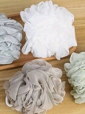 Set of 4 Loofah Bath Shower Sponges Pouf Mesh Ball Exfoliating Body Scrubber